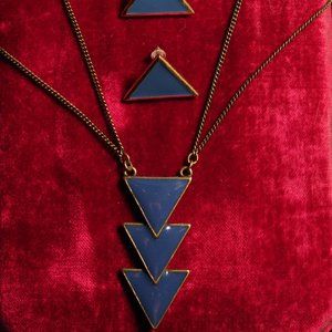 [UNKNOWN] Blue Triangle Jewelery Set (Necklace and Earrings)